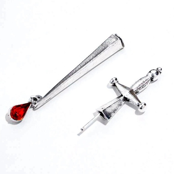Any 2/$20! Silver Sword Studs w/Jacket Earrings - Picture 2 of 9